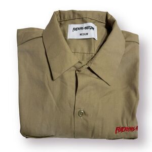 F*cking Awesome Button Up Long Sleeve Rare Y2K Beige Streetwear VTG Shirt Medium